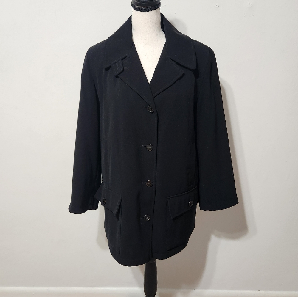 Gallery Womens Black Trench Coat Front Buttons Removable Inner Lining Gothic S